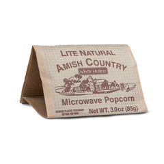 Amish Country Popcorn Non-GMO and Gluten Free label on package