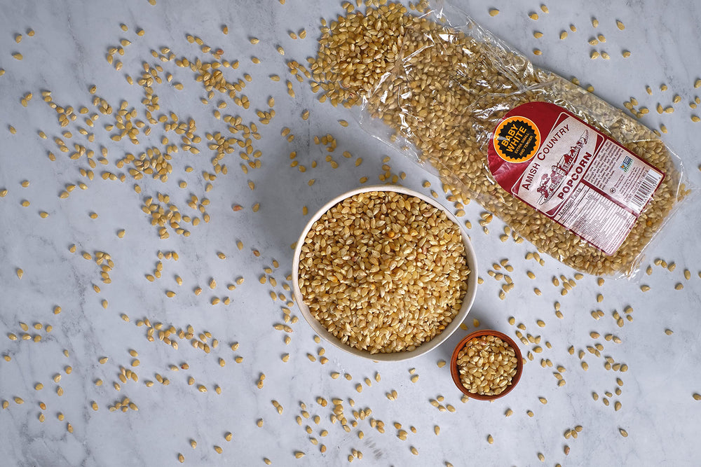 Amish Country Popcorn popped kernels ready to enjoy.