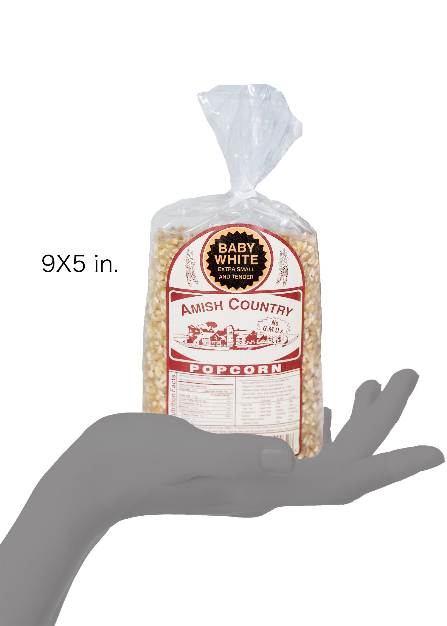 Amish Country Popcorn rustic Amish country packaging evokes tradition.