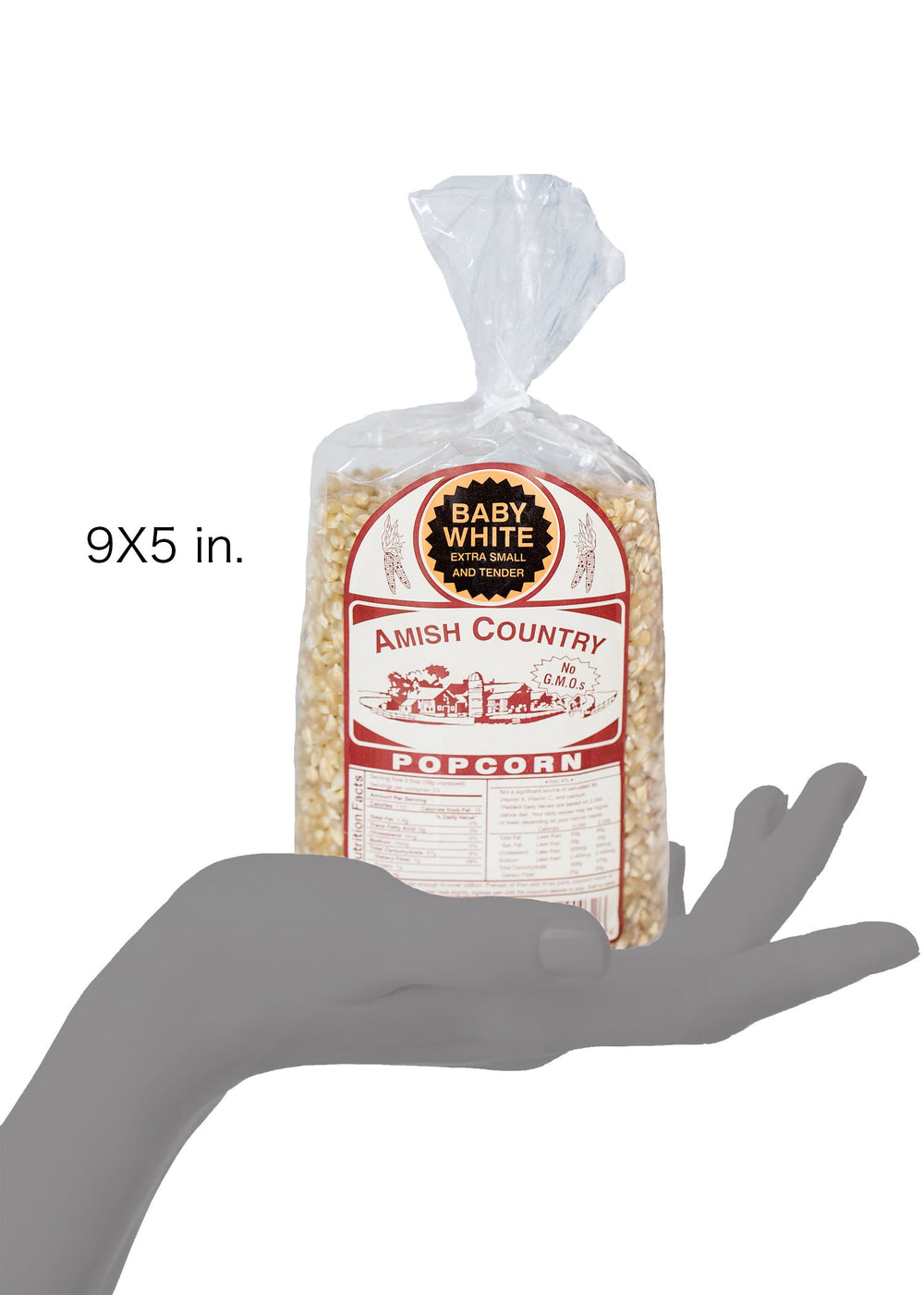 Amish Country Popcorn rustic Amish country packaging evokes tradition.