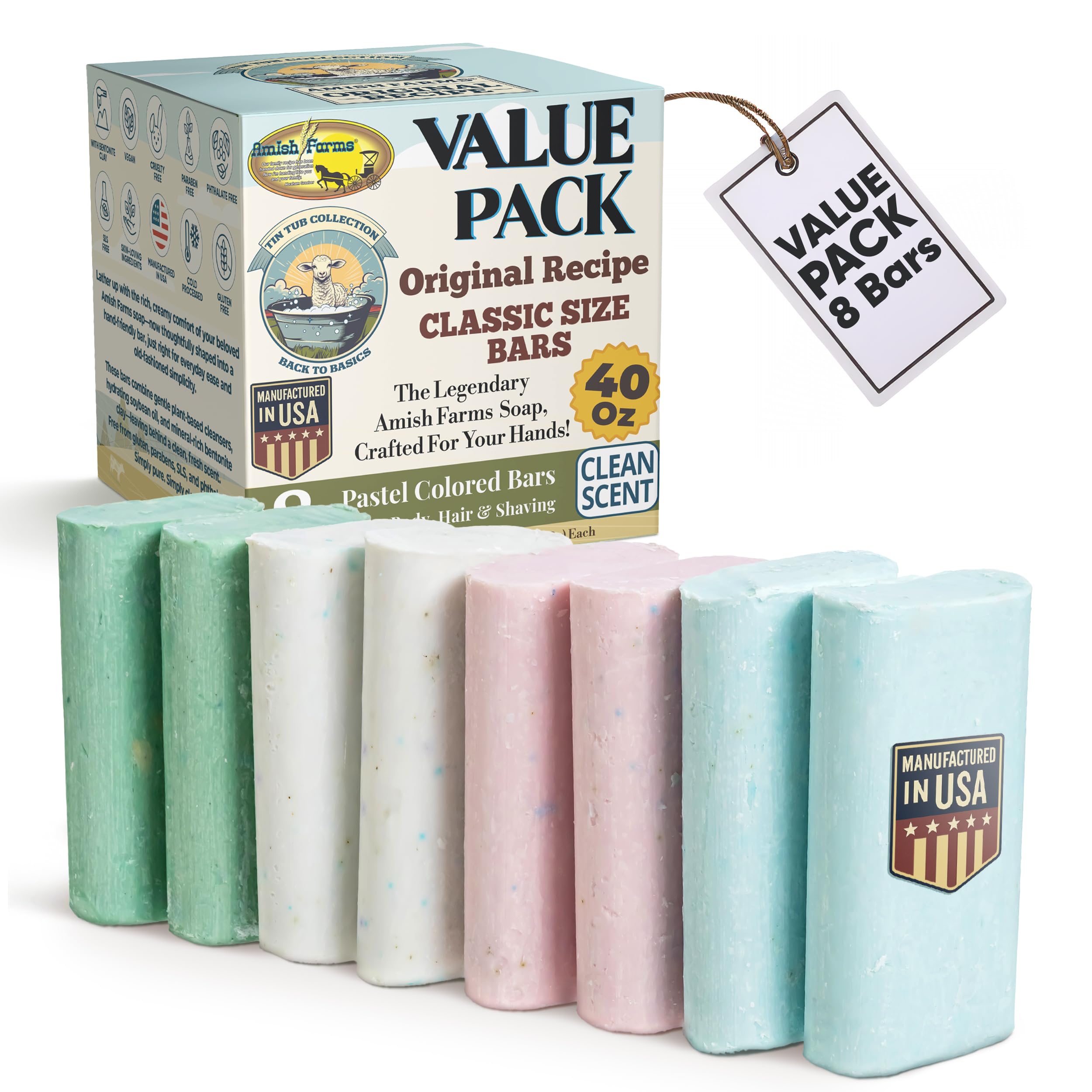 Amish Farms value pack eight bars in tin tub for family daily use