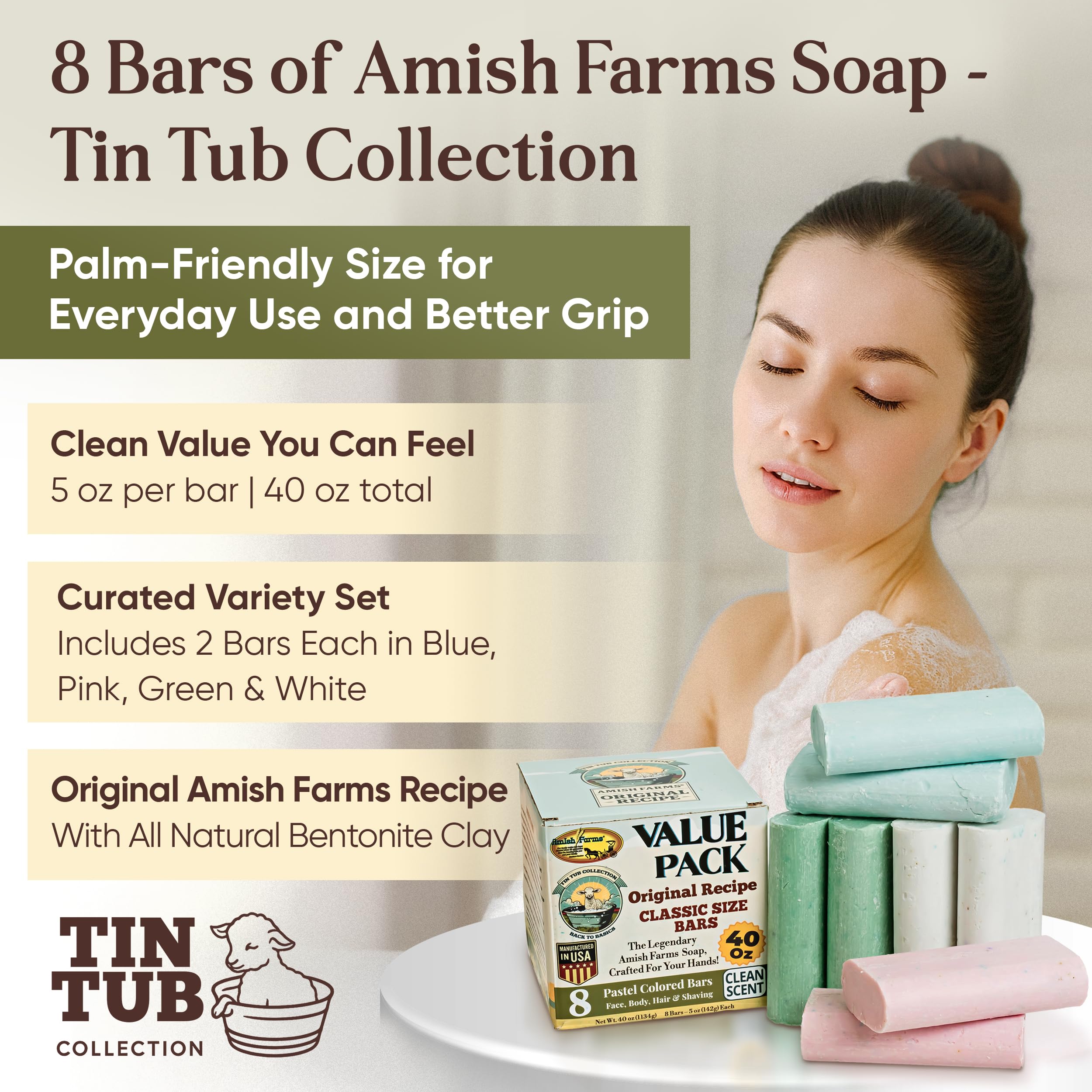 Amish Farms white bar gentle cleansing for everyday use