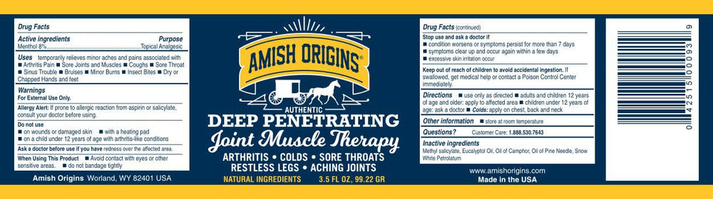 Amish Origins Deep Penetrating Therapy Cream greaseless, fast-absorbing relief for sore areas daily.