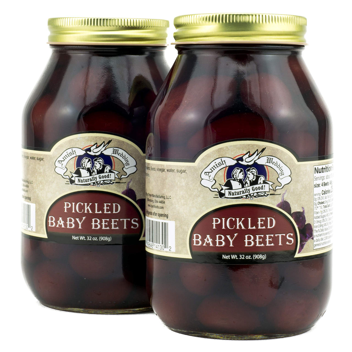 Amish Wedding pickled baby beets jar side view; versatile pantry staple for salads