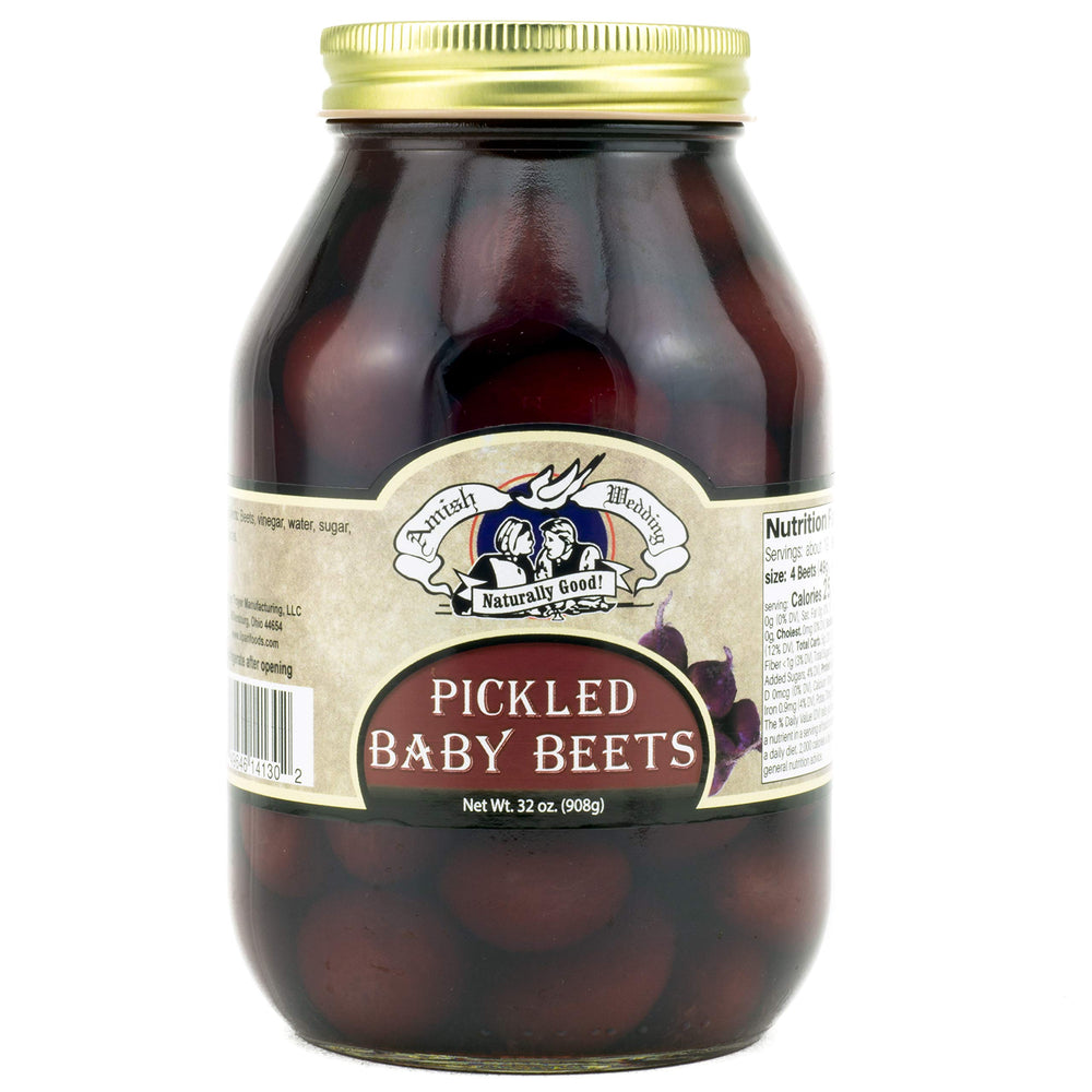 Amish Wedding pickled baby beets label closeup; All Natural ingredients visible