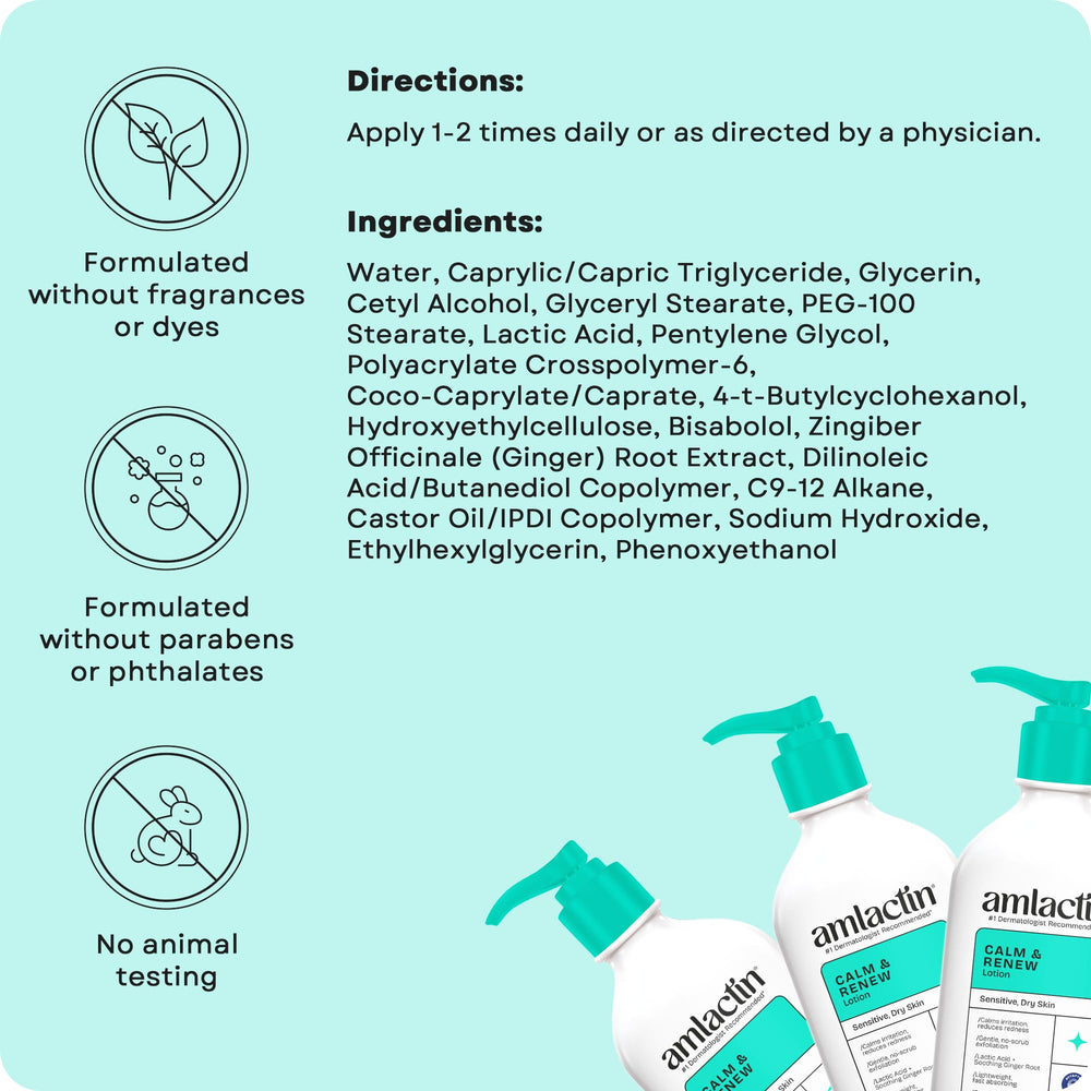 Daily skincare routine with AmLactin Calm & Renew to support comfort.