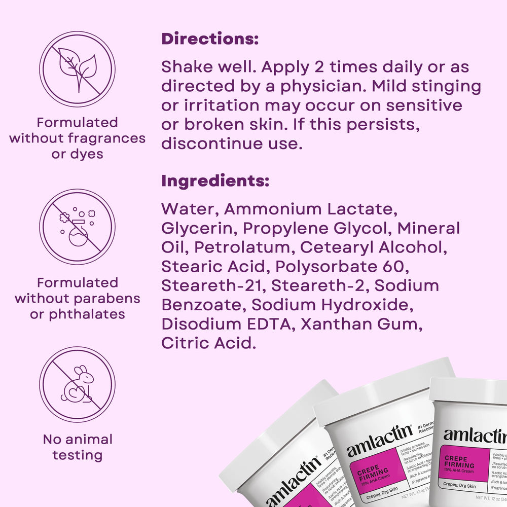 AmLactin Crepe Firming Cream packaging variations display 12 oz size.