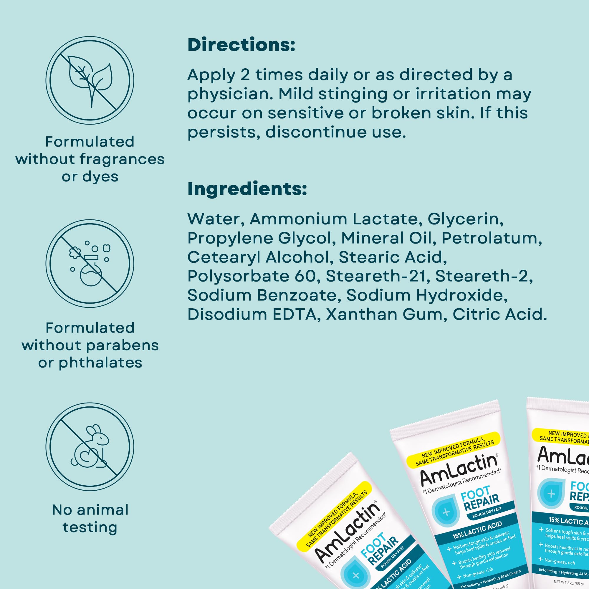 Packaging display of AmLactin with tube and socks for easy routine.