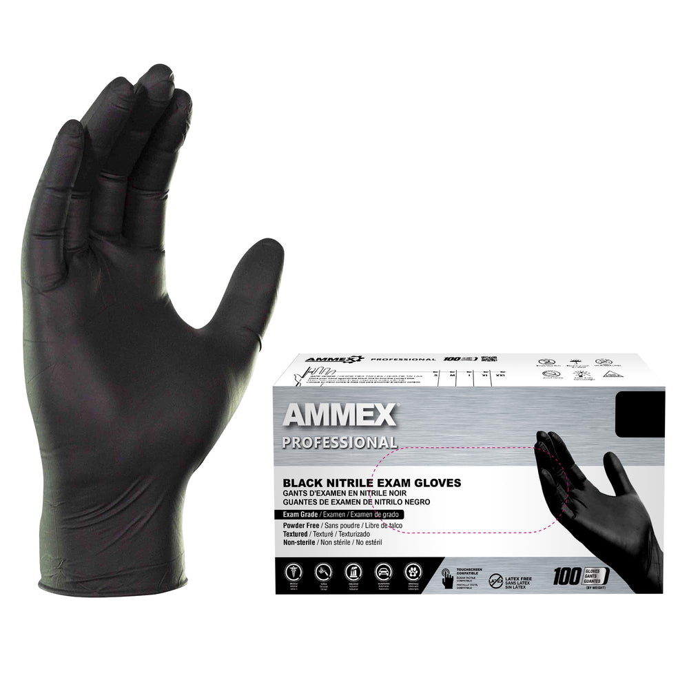 AMMEX Black Nitrile gloves pack for everyday light tasks.