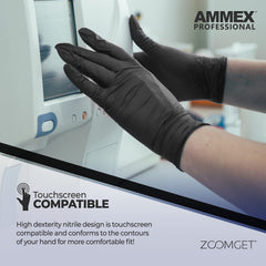 AMMEX Black Nitrile Gloves, size large, comfortable and secure fit.