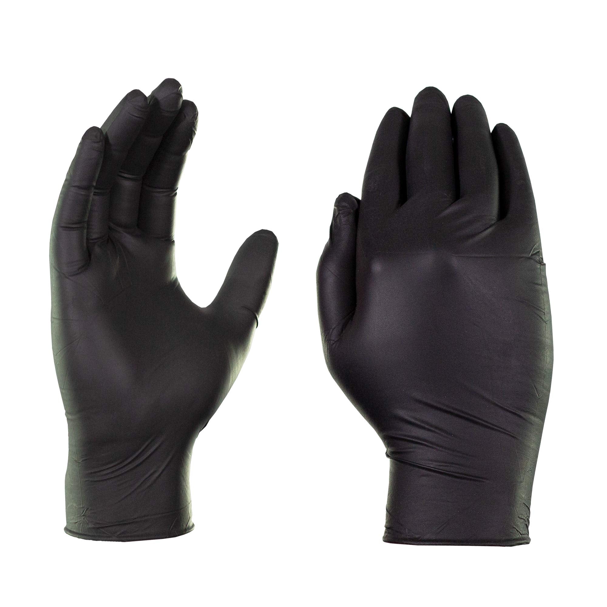 AMMEX Black Nitrile gloves with textured grip for better control.