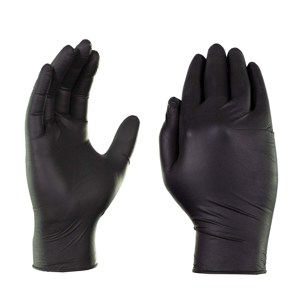 AMMEX Black Nitrile gloves with textured grip for better control.