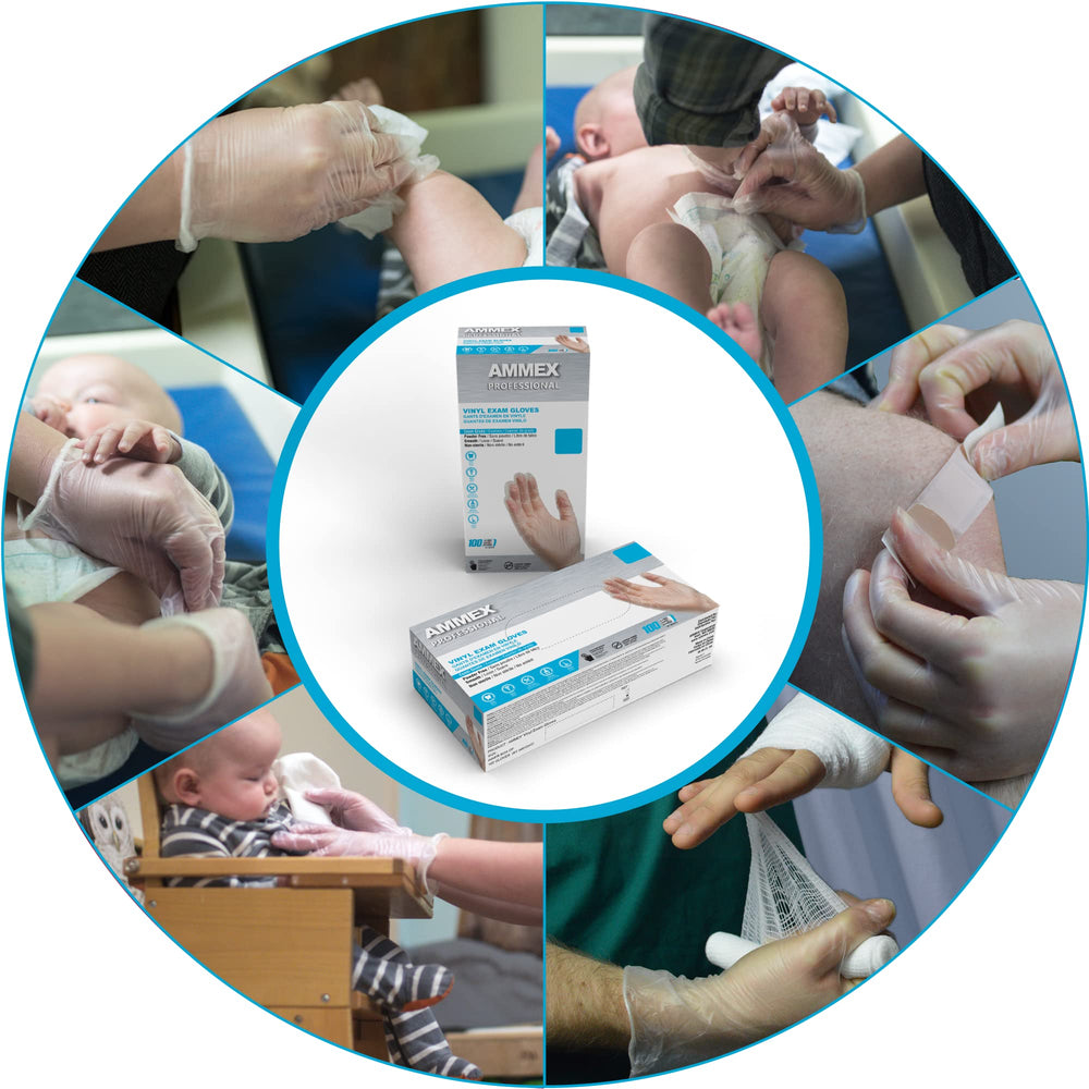 AMMEX clear vinyl gloves ideal for food service and quick handling tasks.