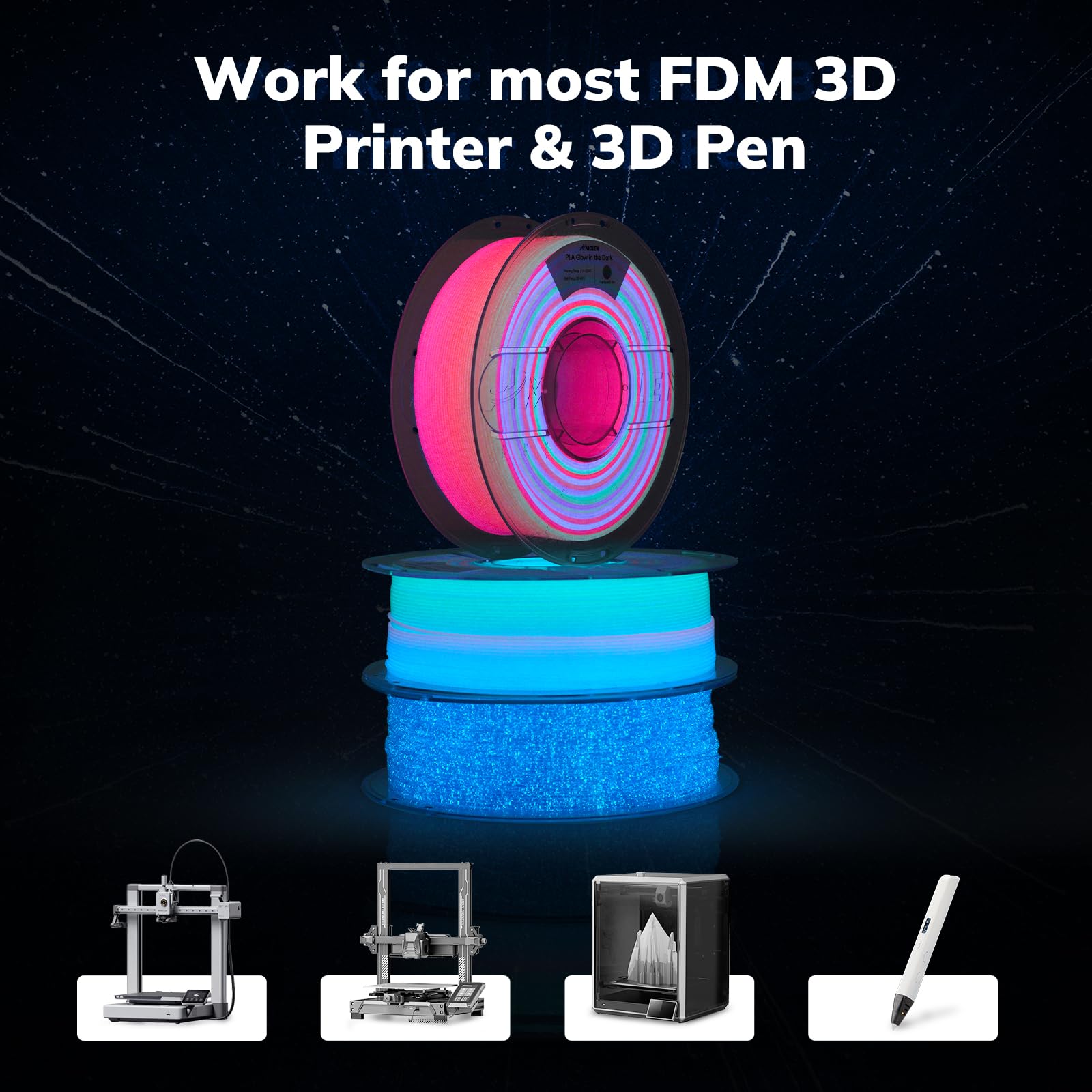 AMOLEN PLA filament prints at 190–220°C with stable bed after calibration.