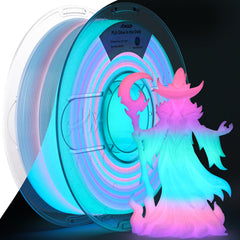 AMOLEN PLA Glow Rainbow filament displays pink, purple, green, blue cycling for eye-catching prints.