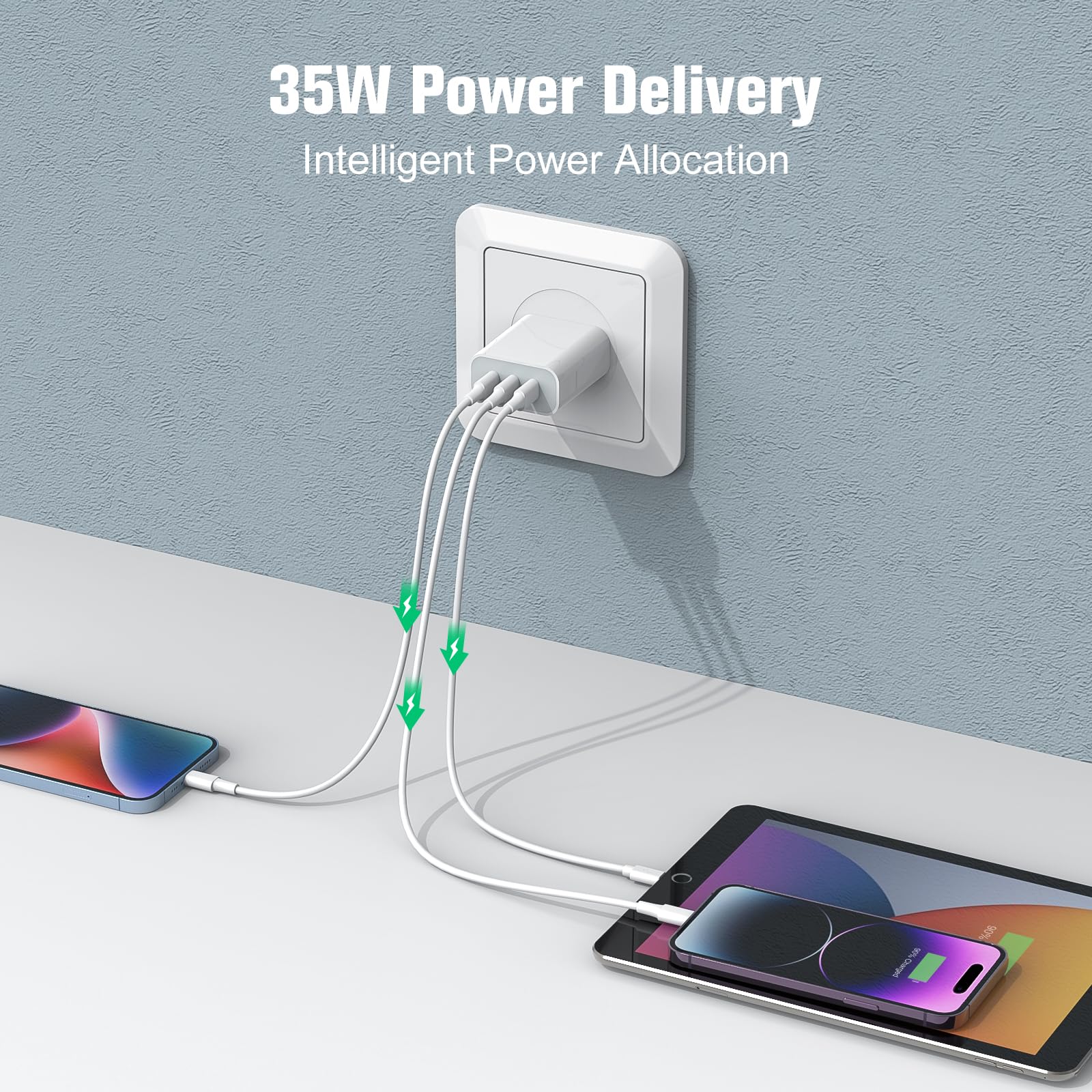 Amoner USB-C charger block top view highlights slim design