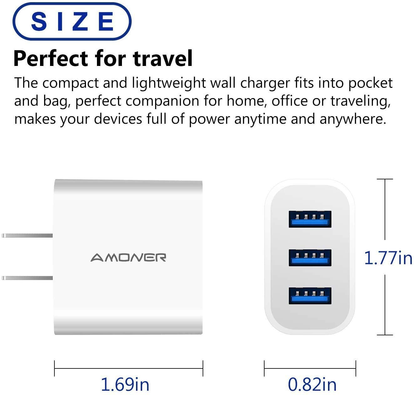 Amoner charger featuring built-in safety against overcurrent, overvoltage and short circuits.