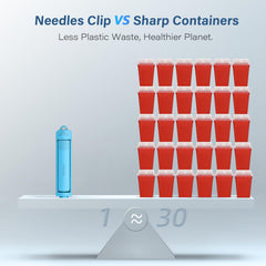 Amonior sharps container large-opening aids easier needle disposal during routines.