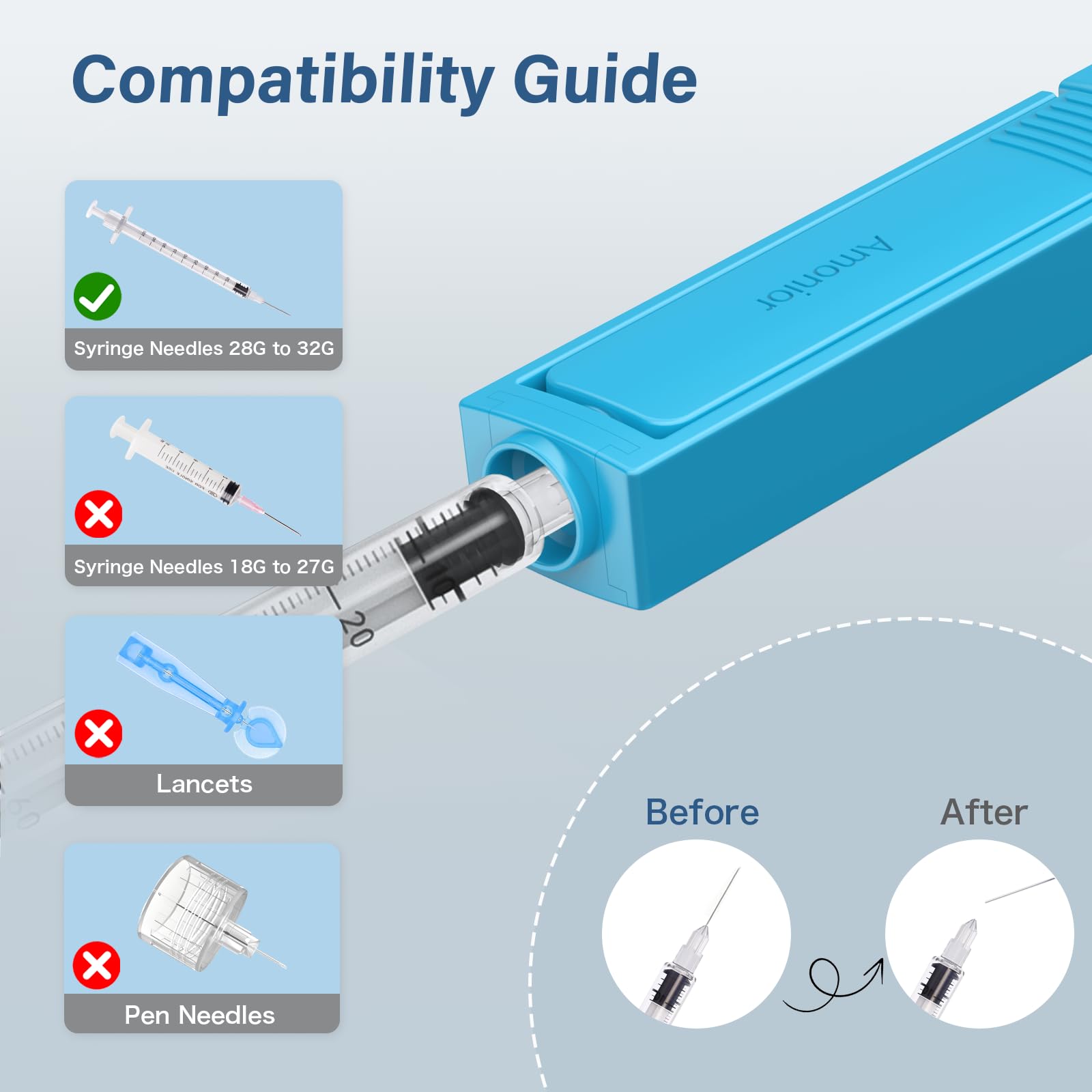 Amonior sharps container needle-clip-inside keeps needles secured after use.