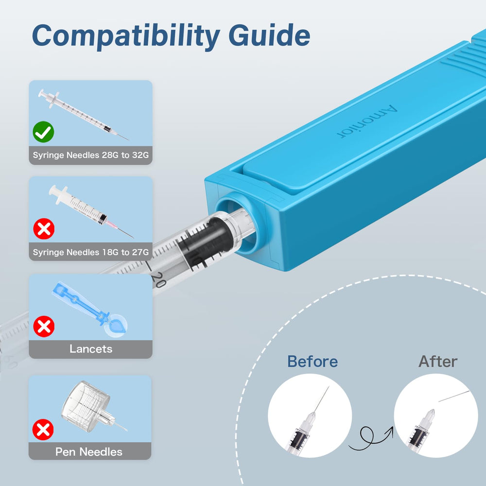 Amonior sharps container needle-clip-inside keeps needles secured after use.