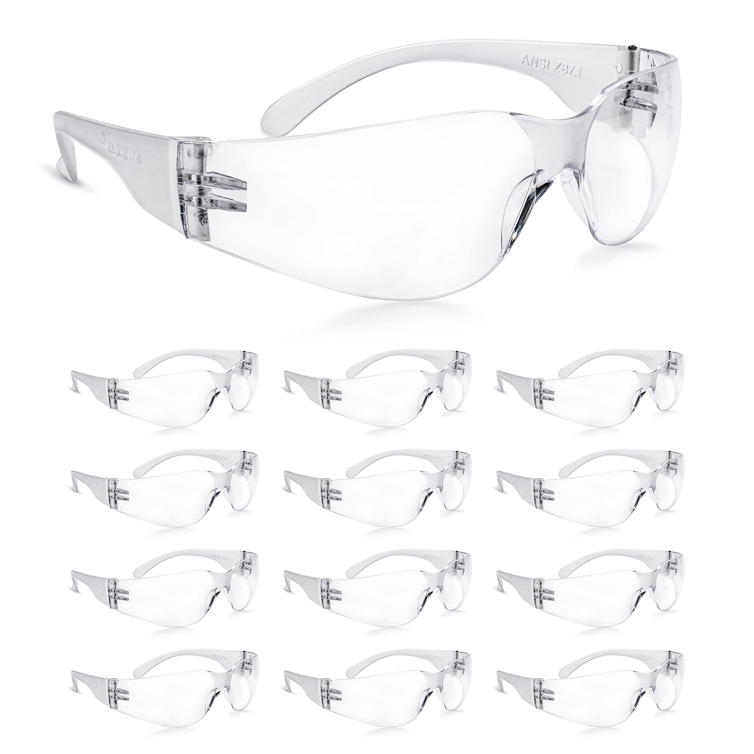 Amoolo Clear Safety Glasses front view with wraparound protection for everyday work use