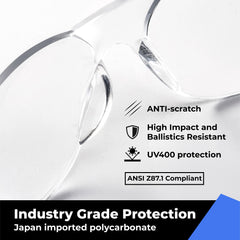 Amoolo Clear Safety Glasses side view showing slim profile and secure fit