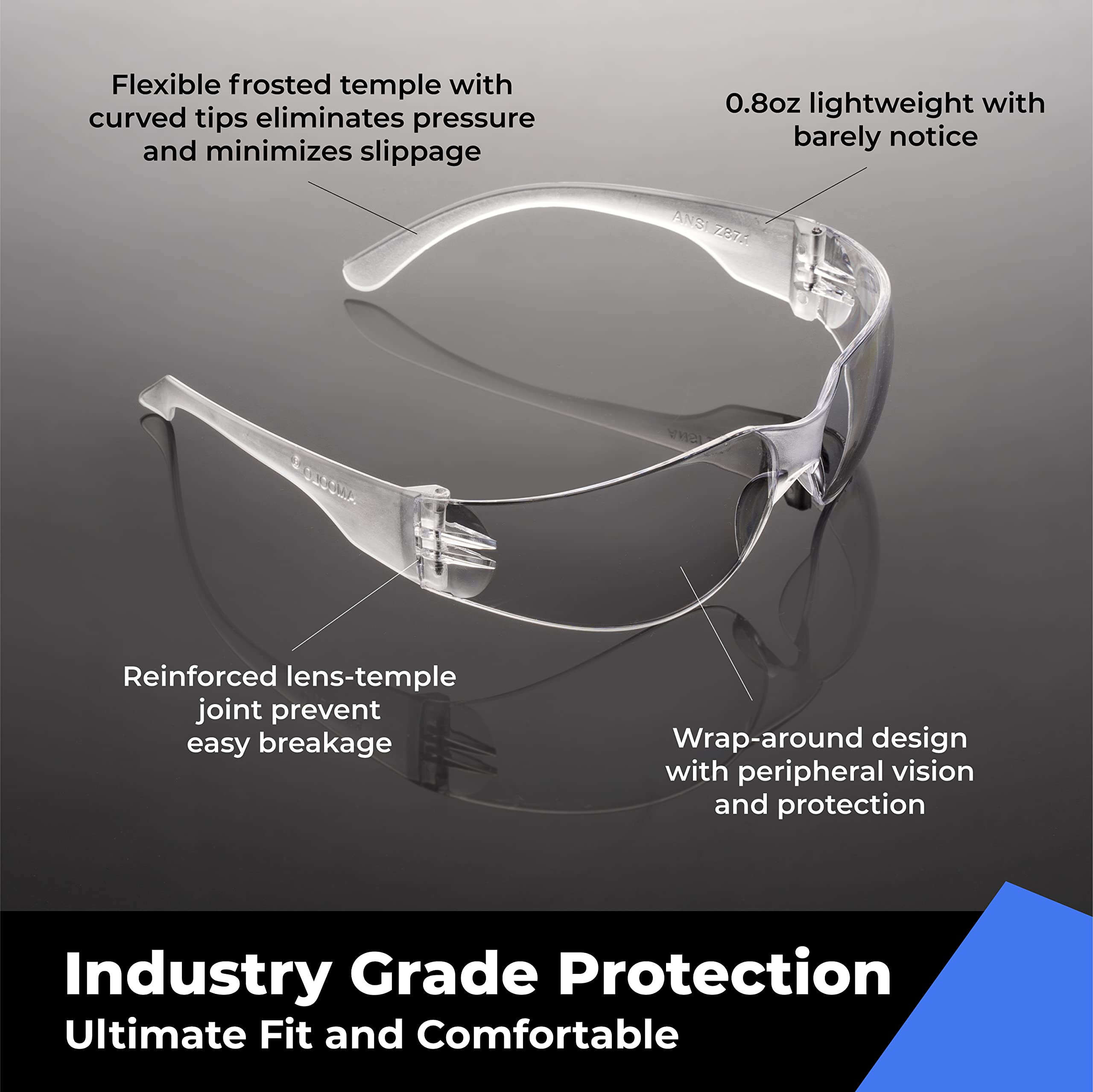Amoolo Clear Safety Glasses wraparound lenses ensuring unobstructed visibility during tasks