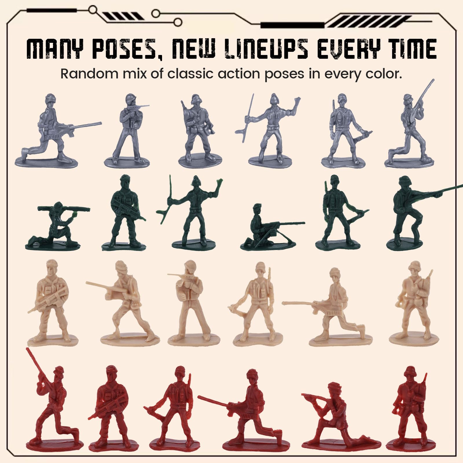 AMOR PRESENT army men with varied poses for realistic play scenarios