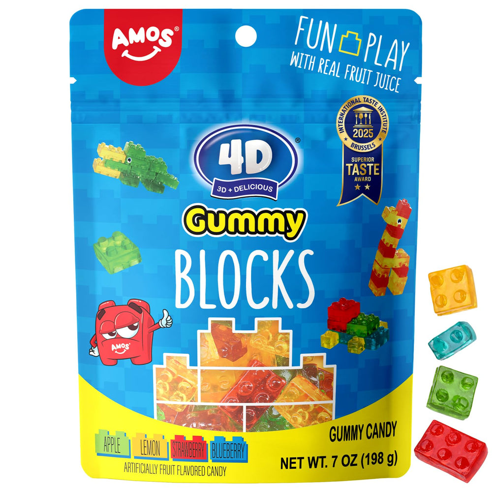 AMOS 4D gummy blocks 2-hole brick for creative stacking and snacking