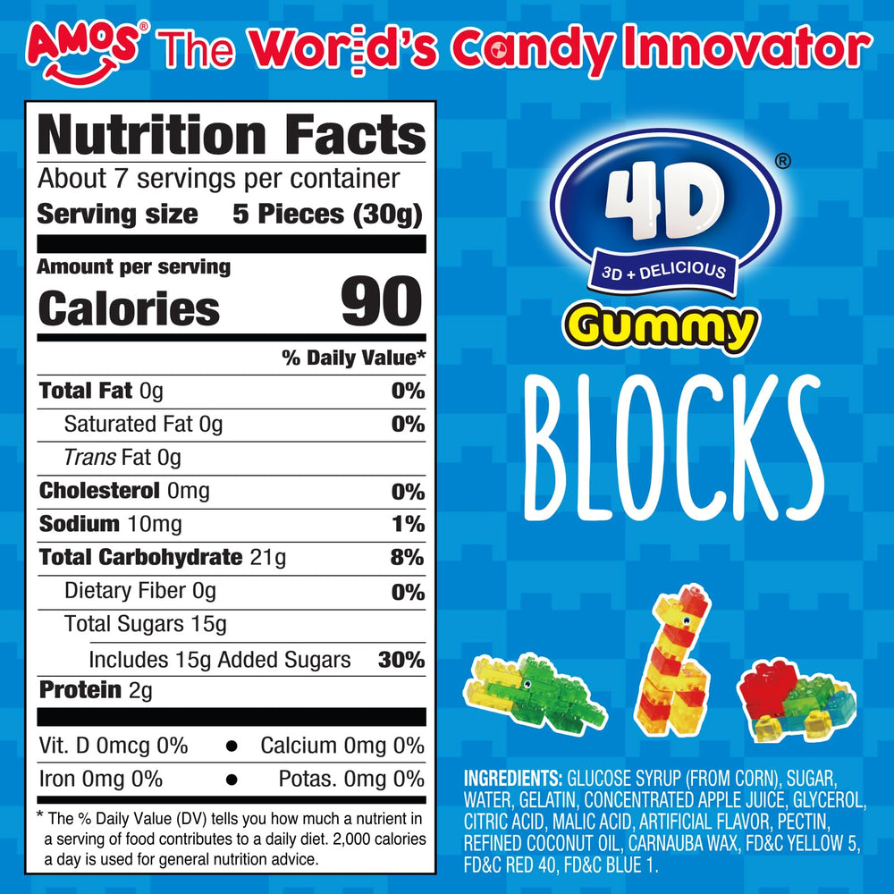 AMOS 4D gummy blocks 4-hole bricks ideal for playful builds and party decor