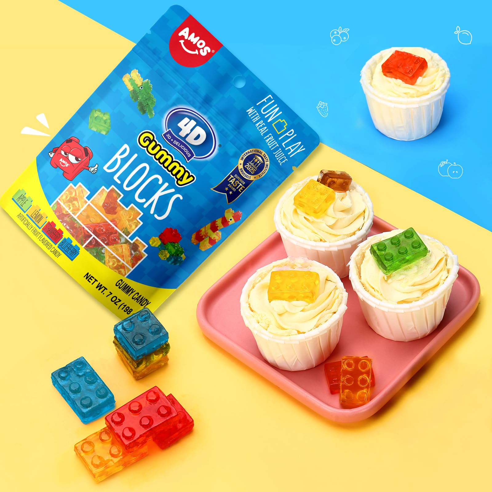 AMOS 4D gummy blocks 6-hole bricks perfect for building challenges and sharing