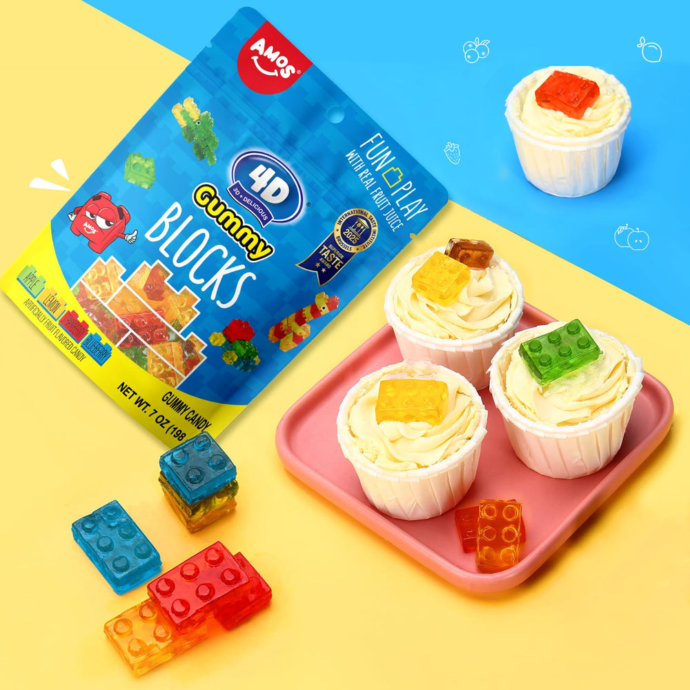 AMOS 4D gummy blocks 6-hole bricks perfect for building challenges and sharing