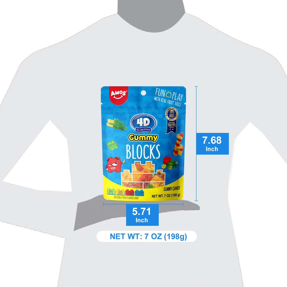AMOS yellow lemon flavored gummy block with vibrant citrus note