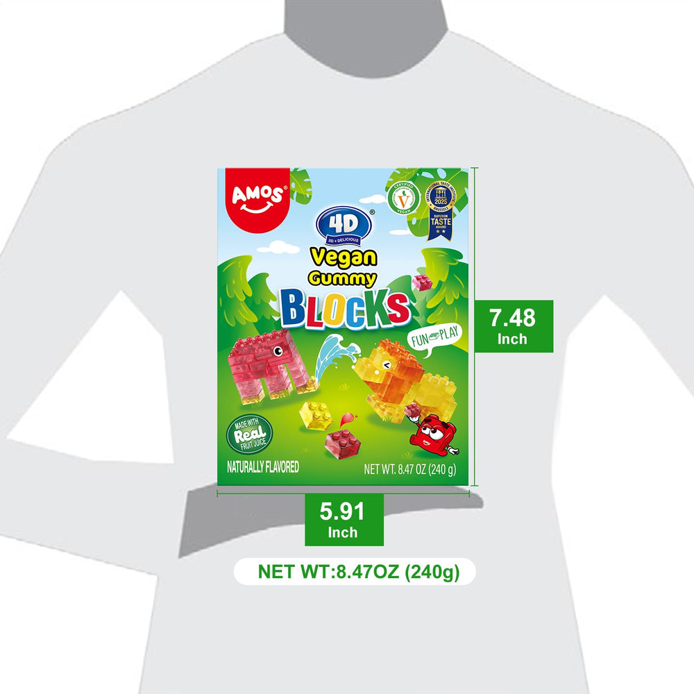 AMOS 4D fat-free gummy blocks offer a lighter sweet option.
