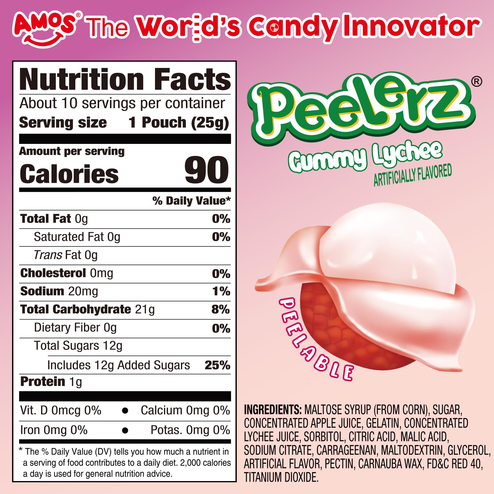 Amos Peelerz Lychee gummy center reveal with chewy texture.