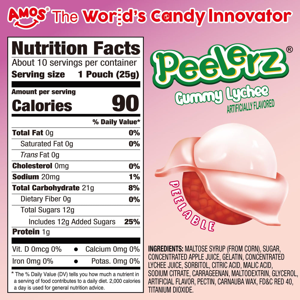 Amos Peelerz Lychee gummy center reveal with chewy texture.