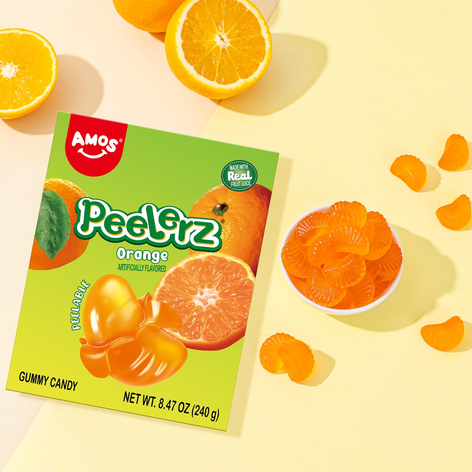 AMOS Peelerz Orange Candy in hand ready for a quick snack