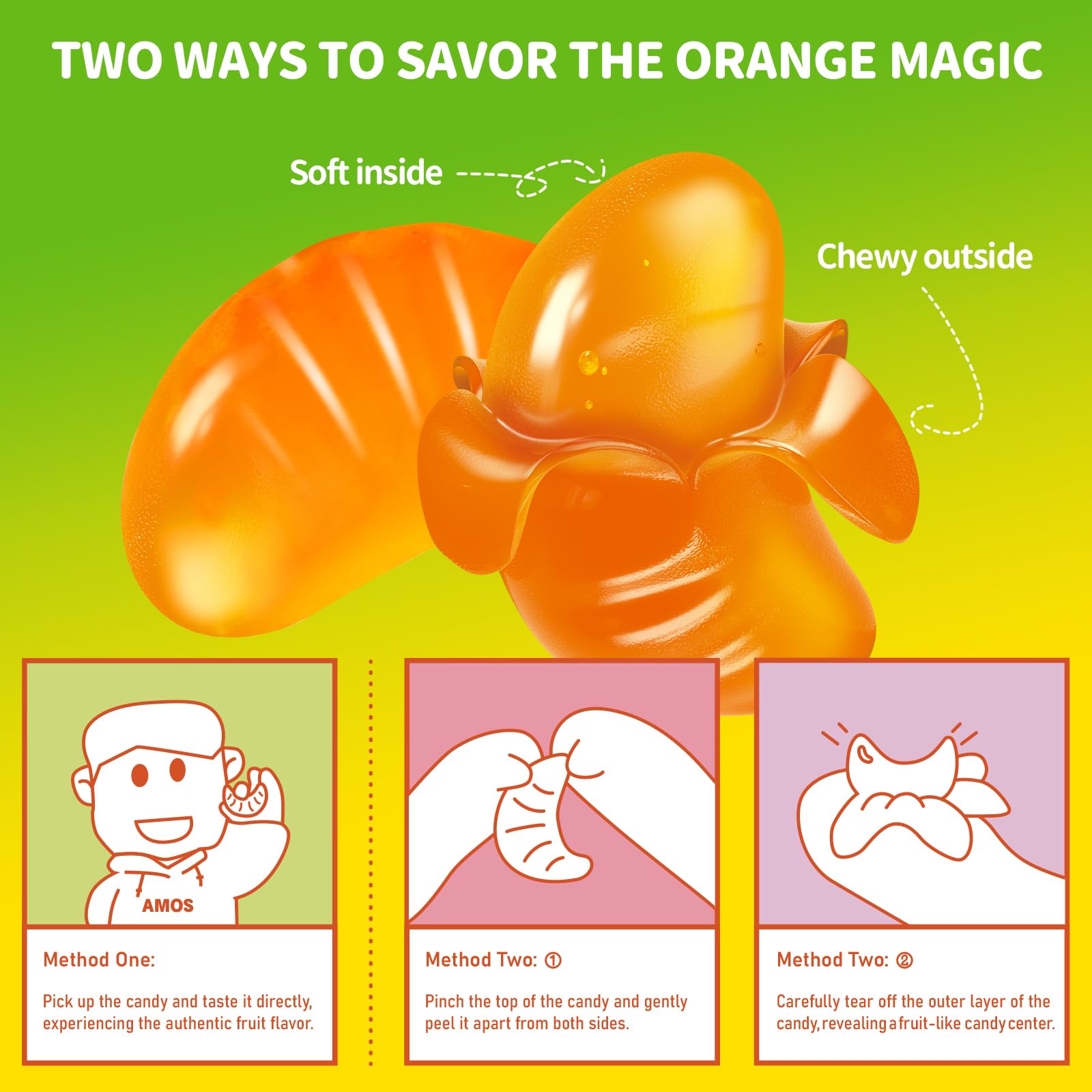 AMOS Peelerz orange center close-up highlights real juice flavor
