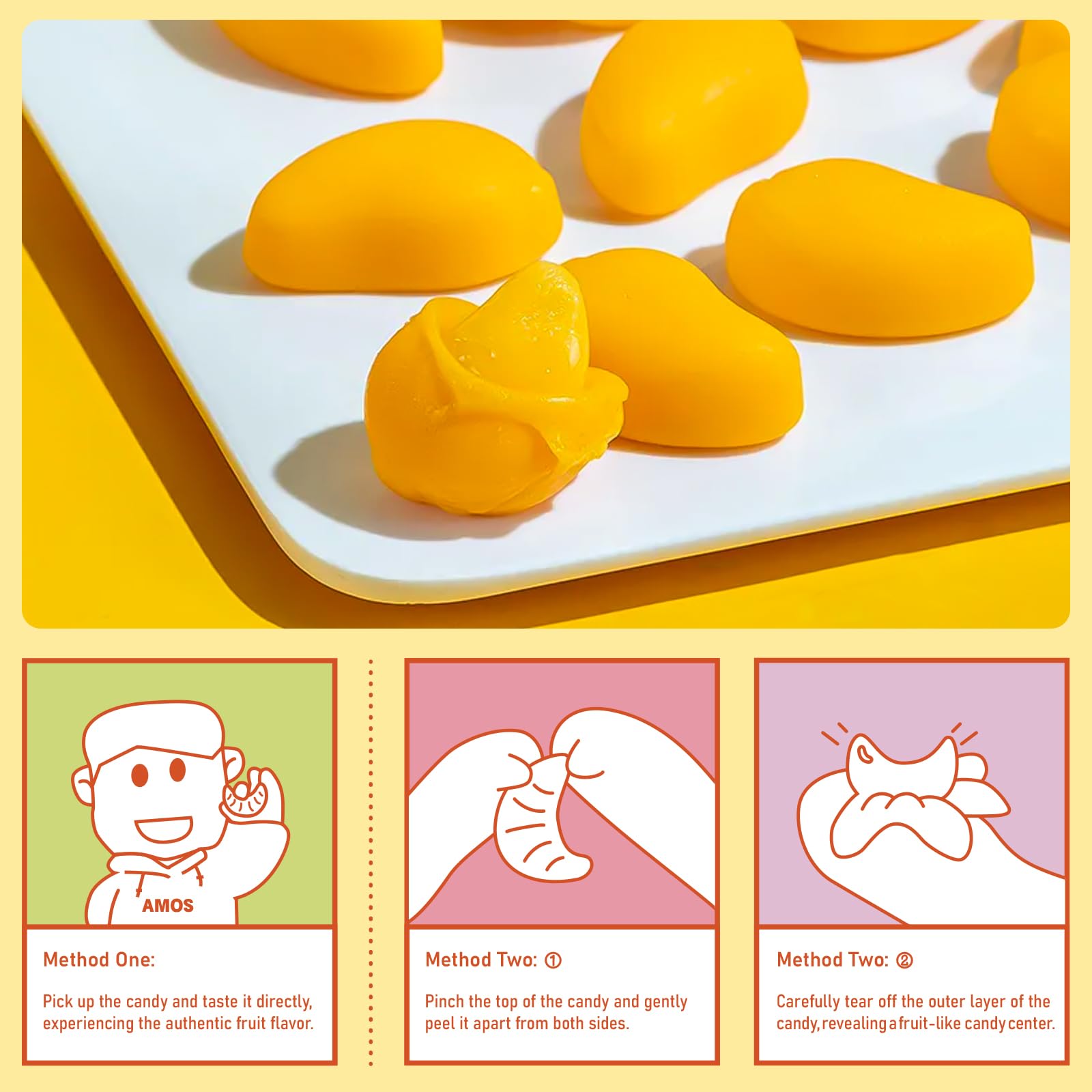 AMOS Peelerz peelable gummy design offering a playful snack experience.