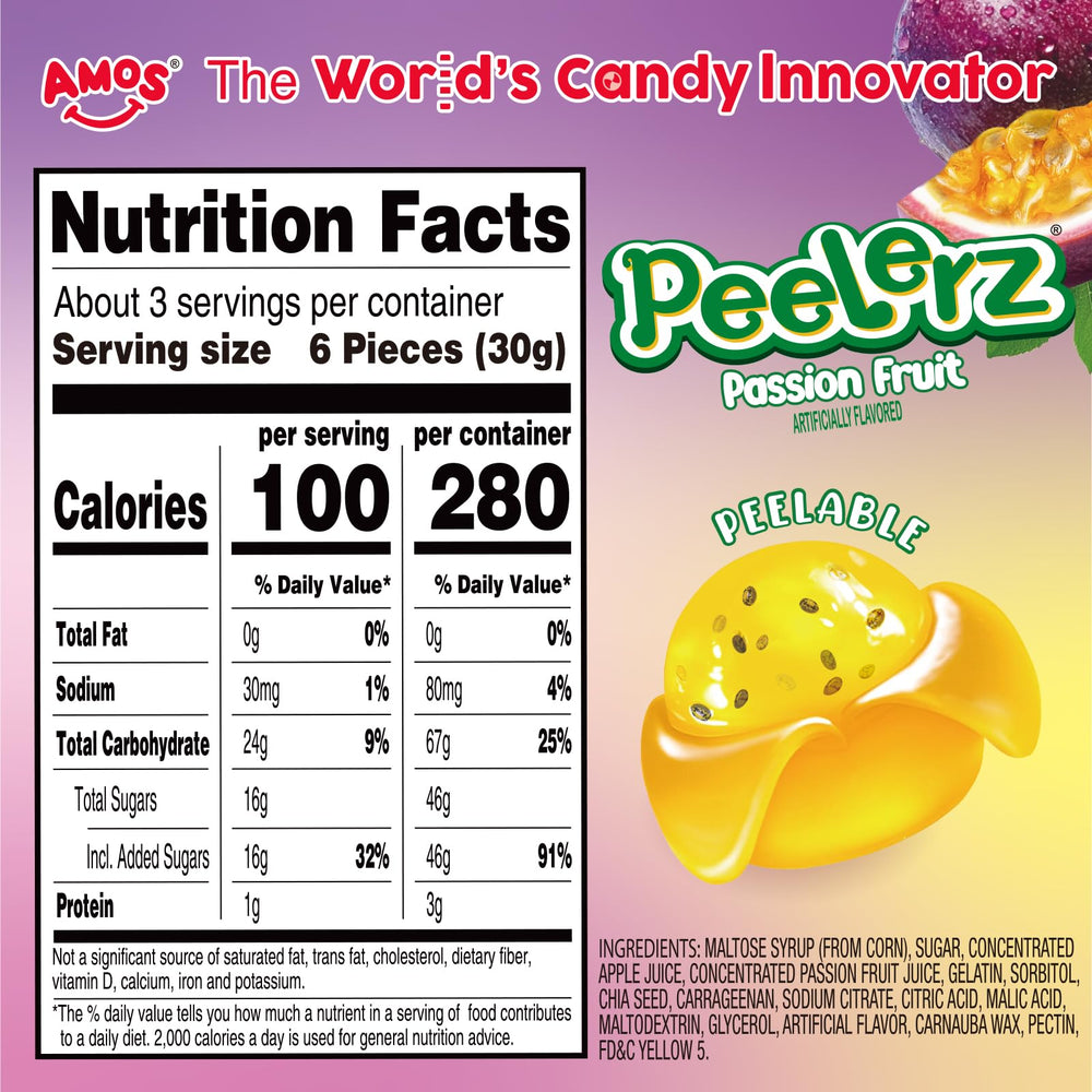 AMOS Peelerz six-flavor assortment highlights tropical variety for snack cravings.