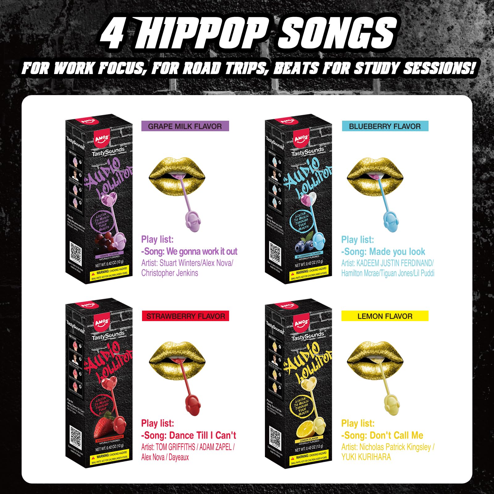 Amos TastySounds hiphop lollipop gift box, perfect for celebrations and sharing.