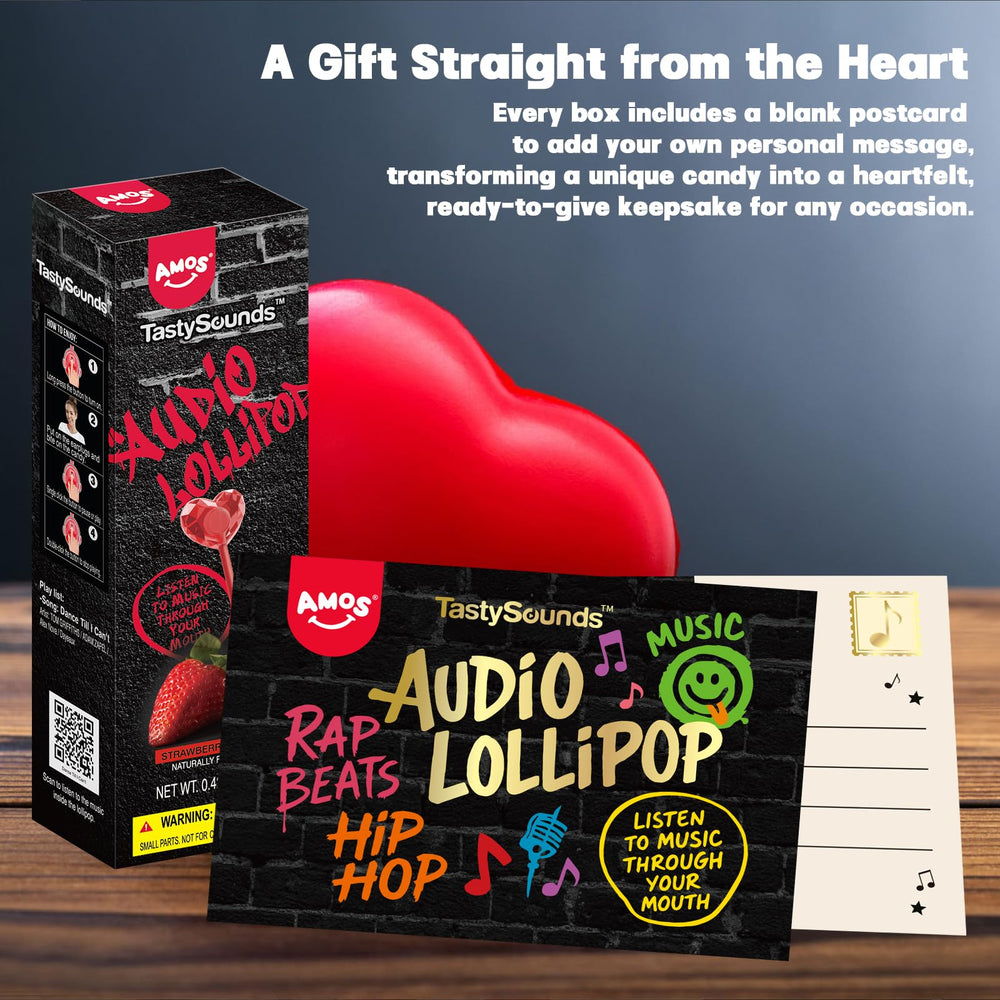 Amos TastySounds hiphop lollipop party scene, ideal snack for gatherings.
