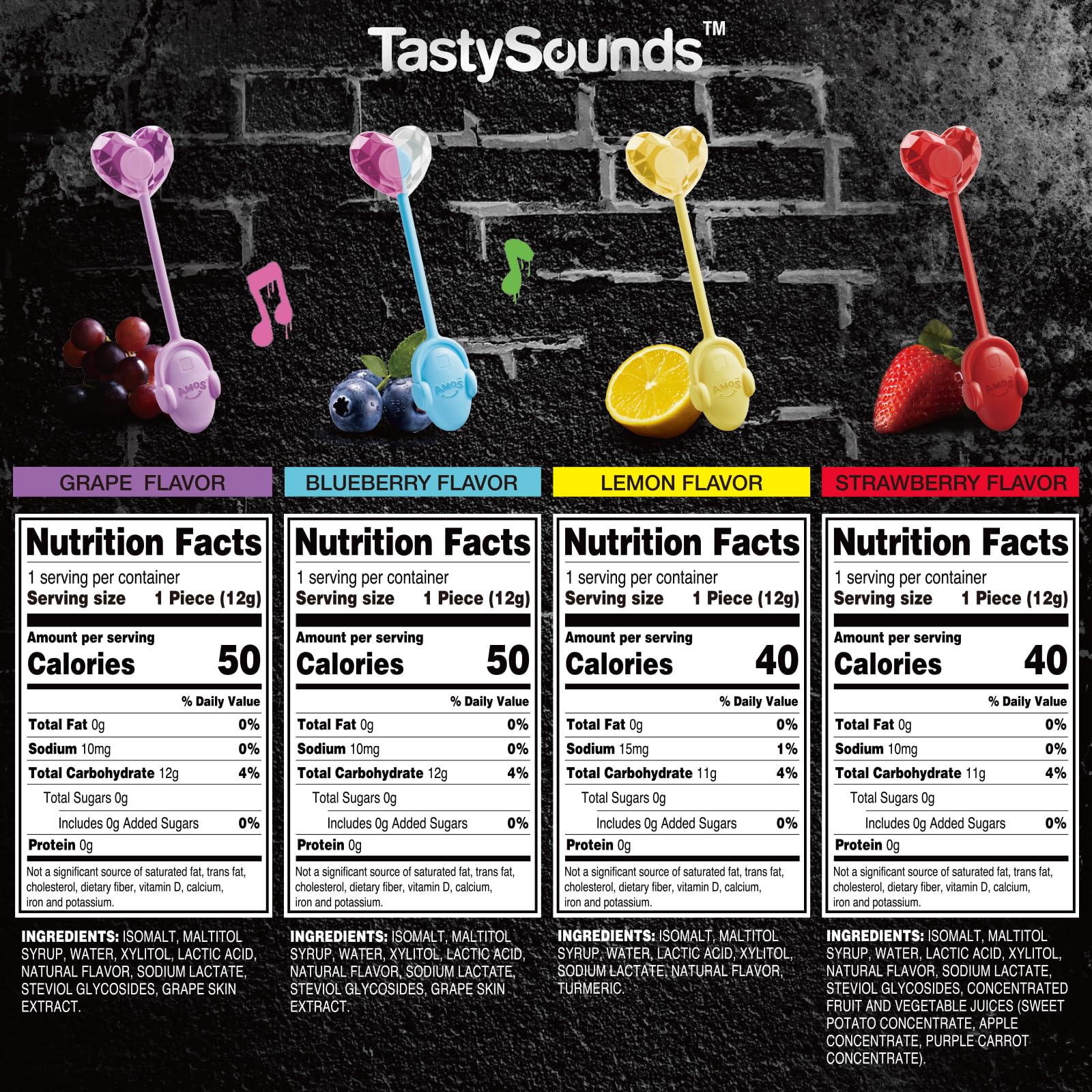 Amos TastySounds hiphop lollipop variety flavors, colorful tasting experience with beats.