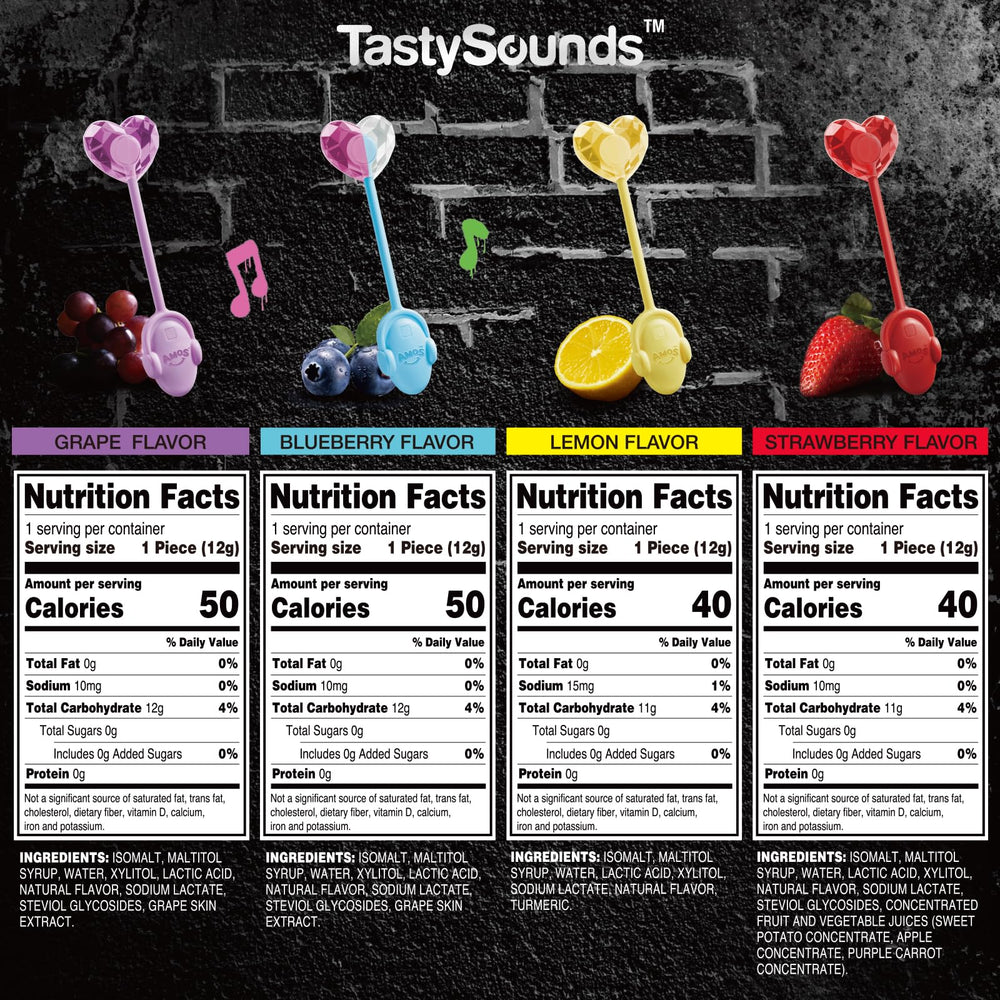 Amos TastySounds hiphop lollipop variety flavors, colorful tasting experience with beats.