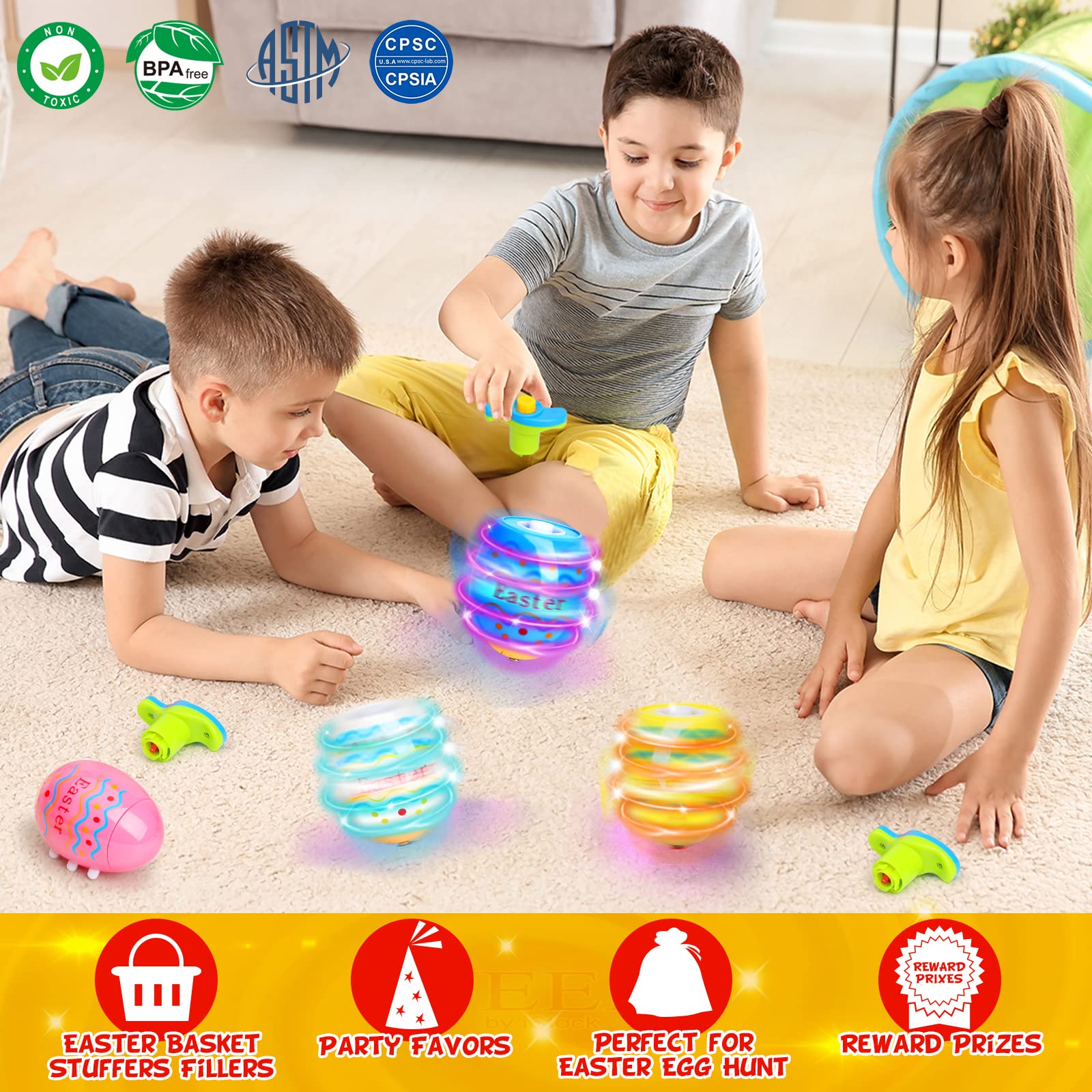 Close-up of Amoyasite egg spinners with bright LED lights