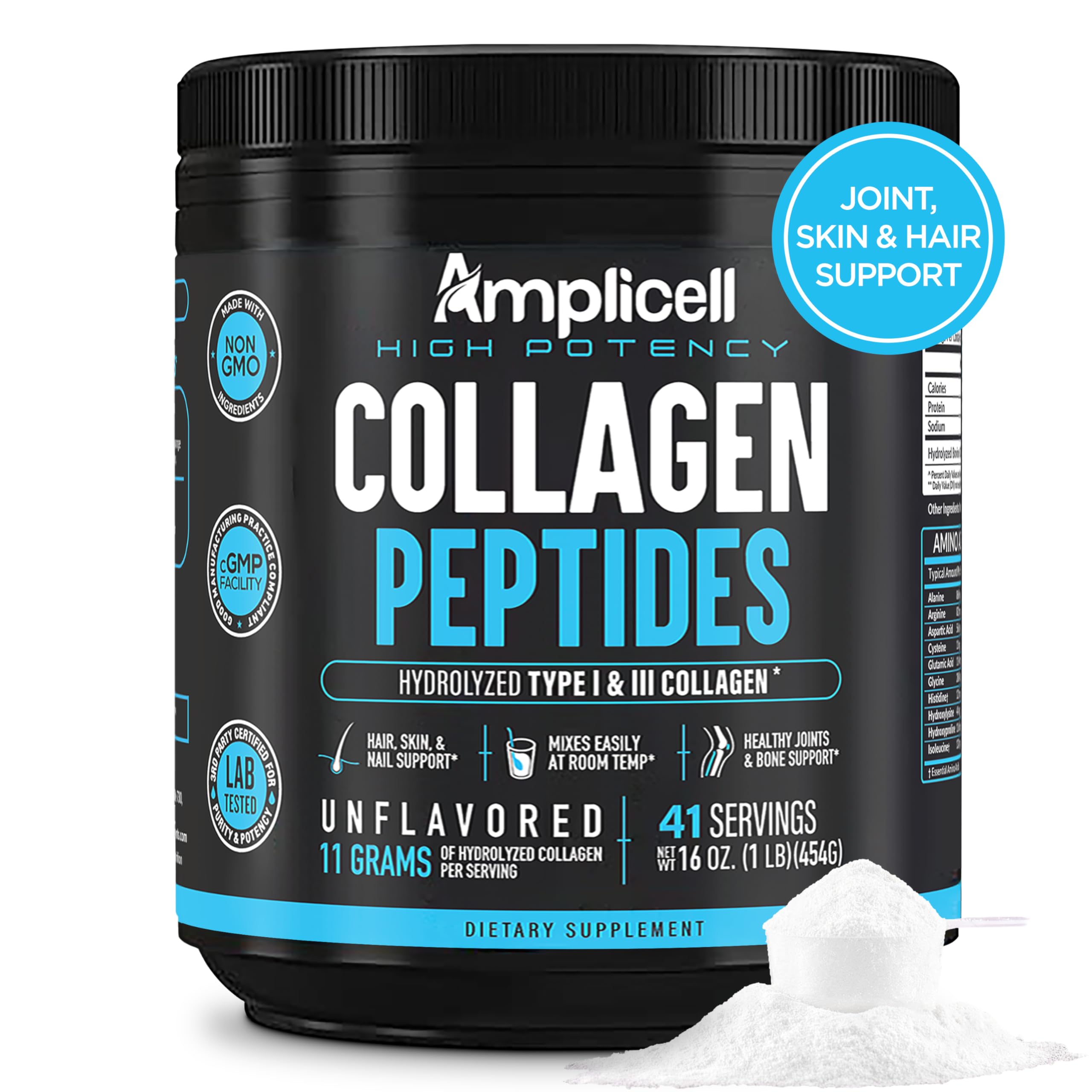 Amplicell Multi Collagen Powder bottle for daily beauty and joint support.