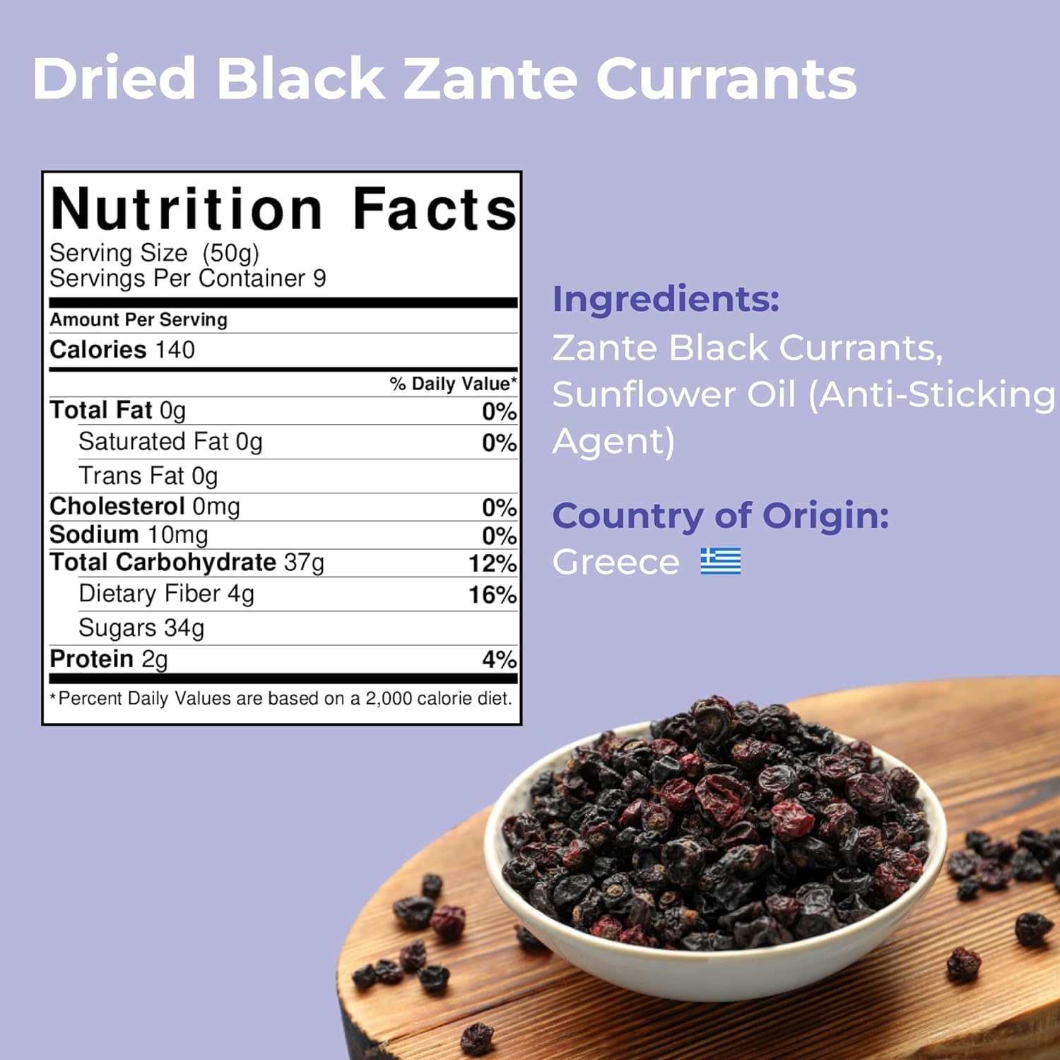 Amrita Zante Currants resealable bag highlighting freshness and convenience.