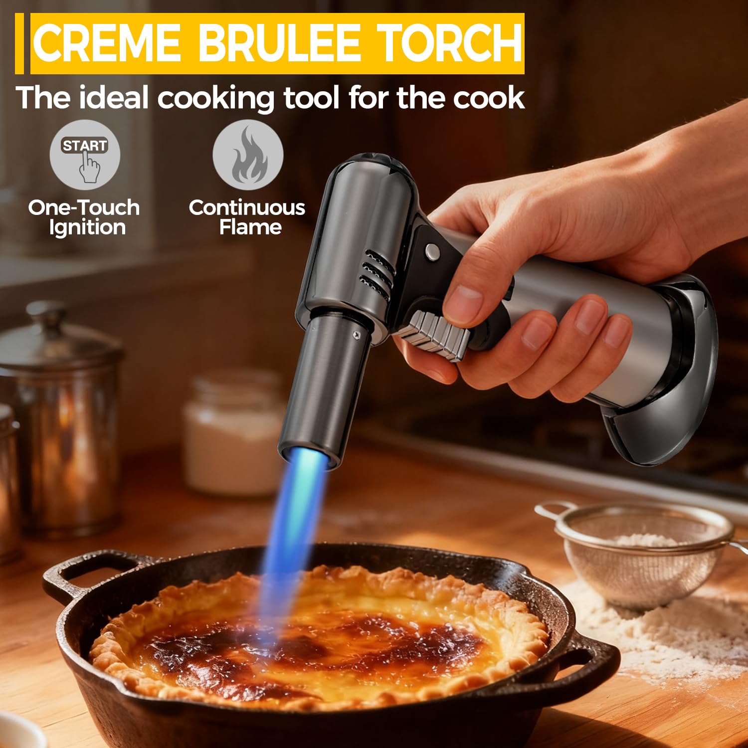 Amrnish torch compatible with universal cylinders for easy refills.