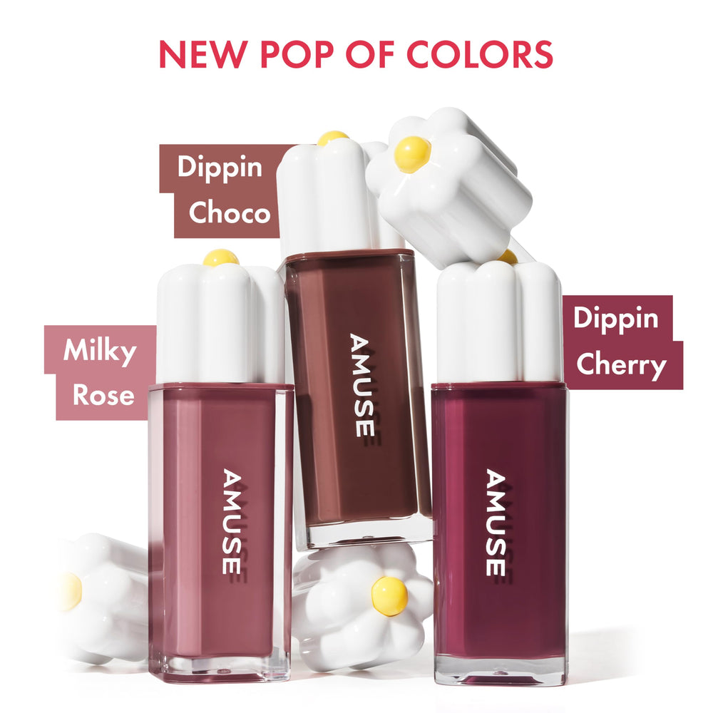 Lip application of Amuse Seoul Daisy Flower Dew Tint for even tint.