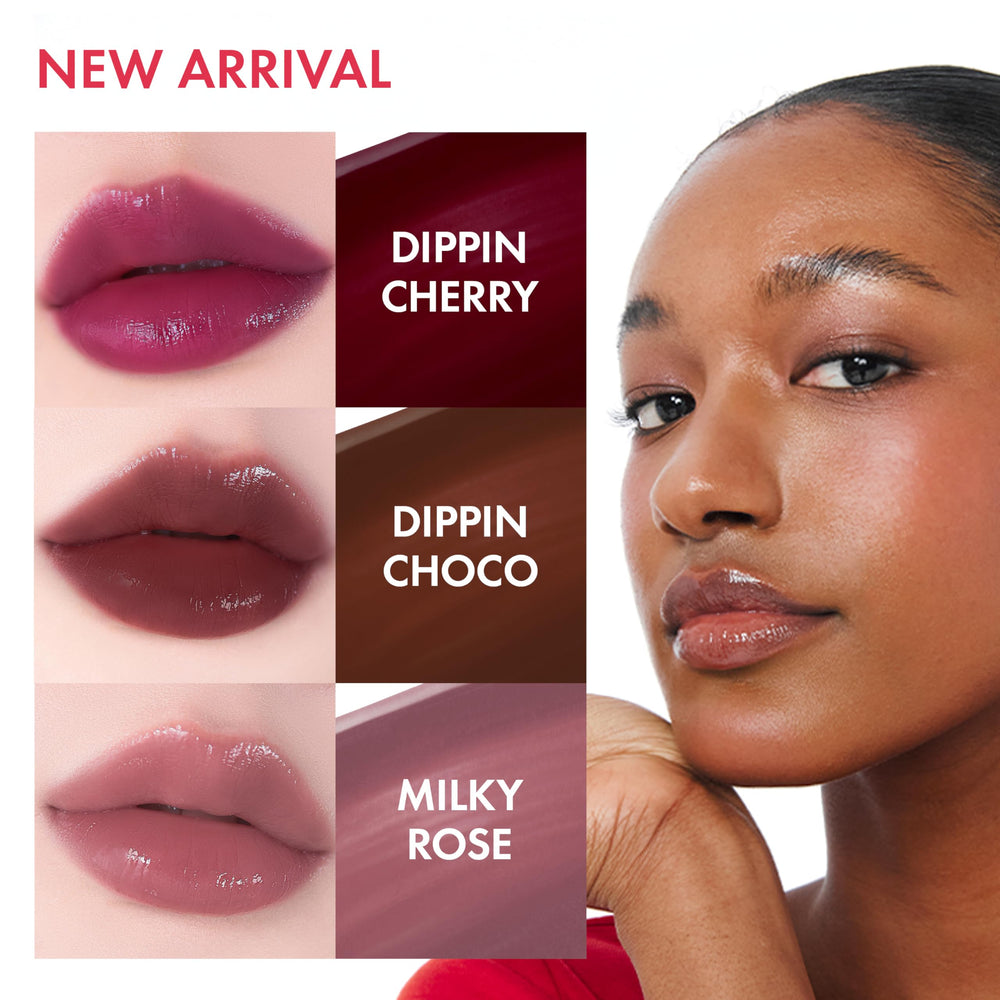 Swatches reveal natural color blend of Amuse Seoul Daisy Flower Dew Tint.